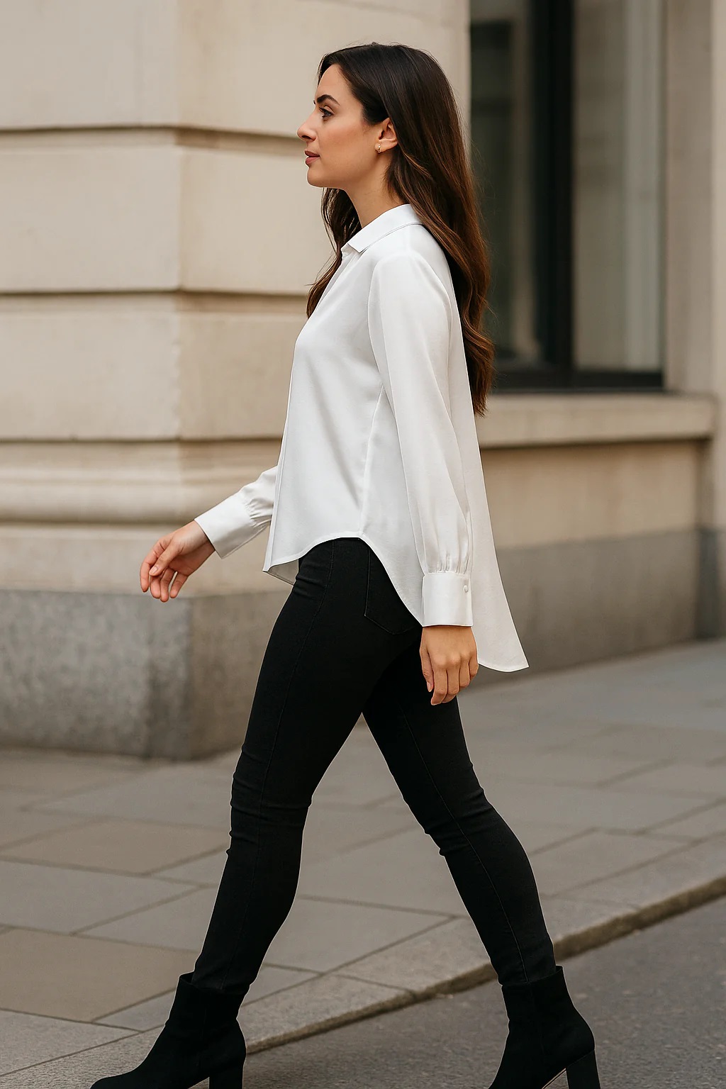 Sateen V Collared High Low Blouse - Image 3