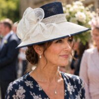 Navy and Cream Bow Sinamay Feather Hat