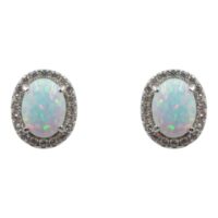 925 Silver White Opal Oval Earrings