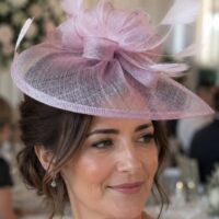 Pink Sinamay and Feather Hatinator