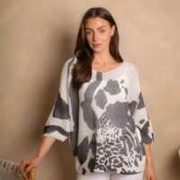 Cheetah Print V Mesh Fine Knit Top