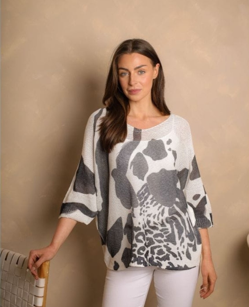 Cheetah Print V Mesh Fine Knit Top